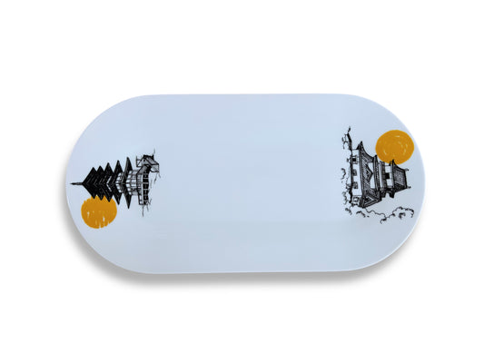 Porcelain Sushi Tray "Japanese Castle and Pagoda" 40x20 cm