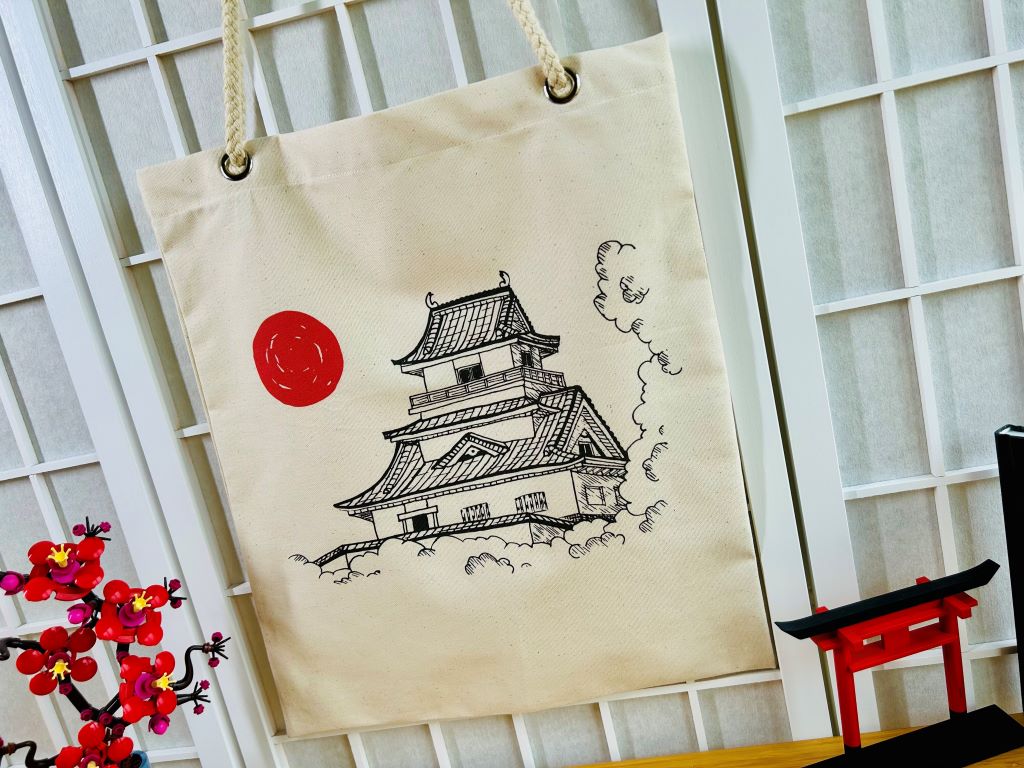 Einkaufstasche „Japanische Burg“ mit Kordelgriffen