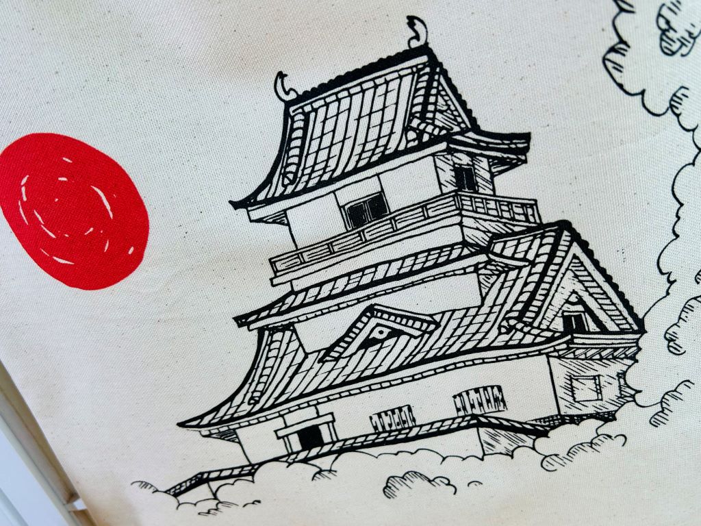 Einkaufstasche „Japanische Burg“ mit Kordelgriffen