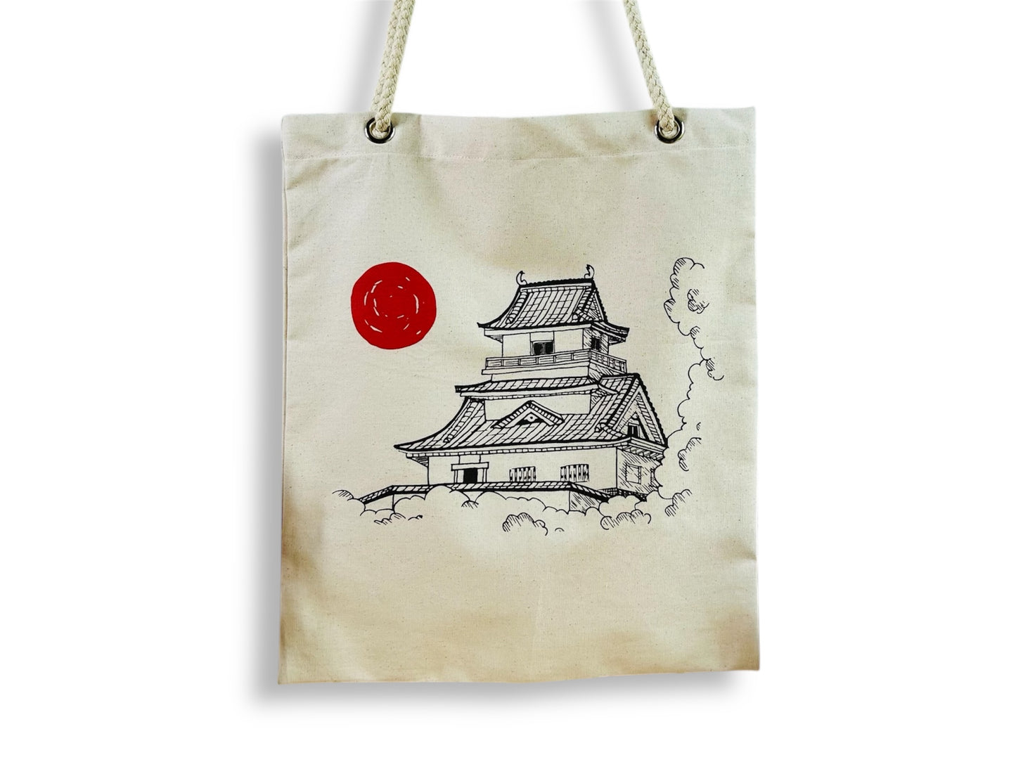 Einkaufstasche „Japanische Burg“ mit Kordelgriffen