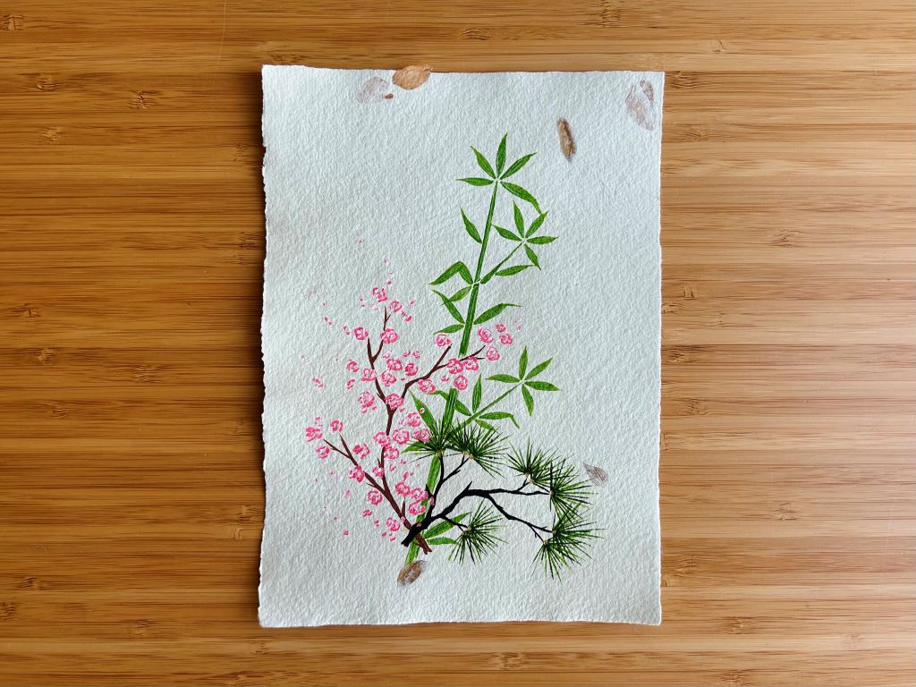 Picture "Three Friends of Winter" for framing, original on handmade A5 paper