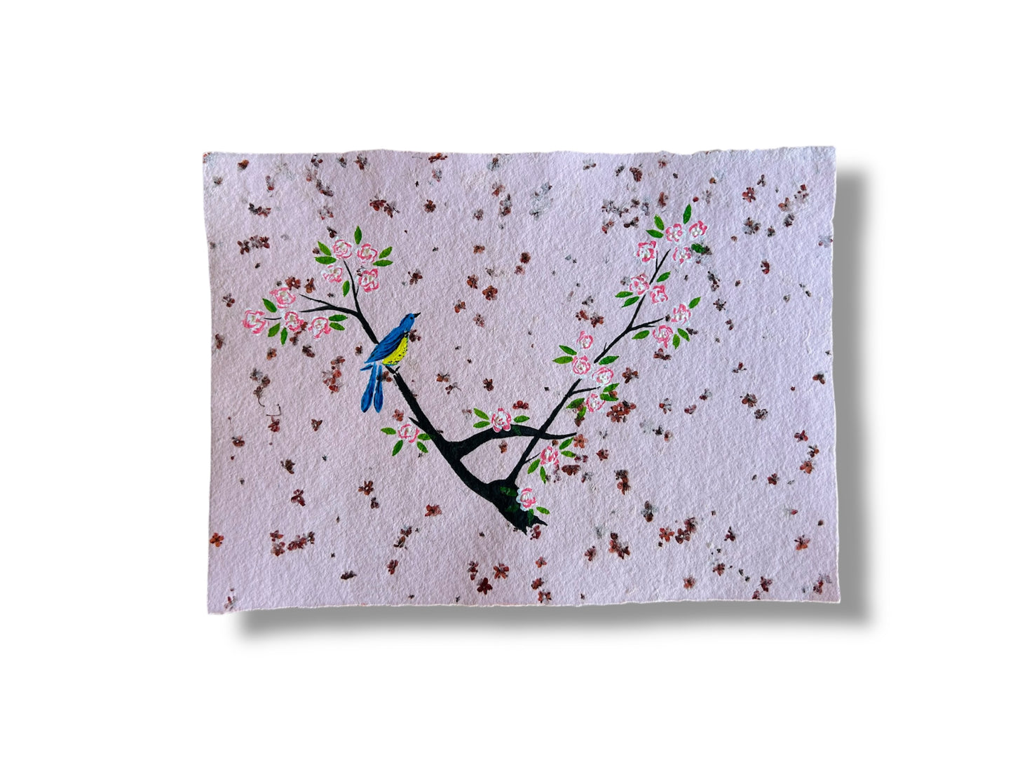 Picture "Little bird on a cherry blossom branch" for framing, original on handmade paper A5