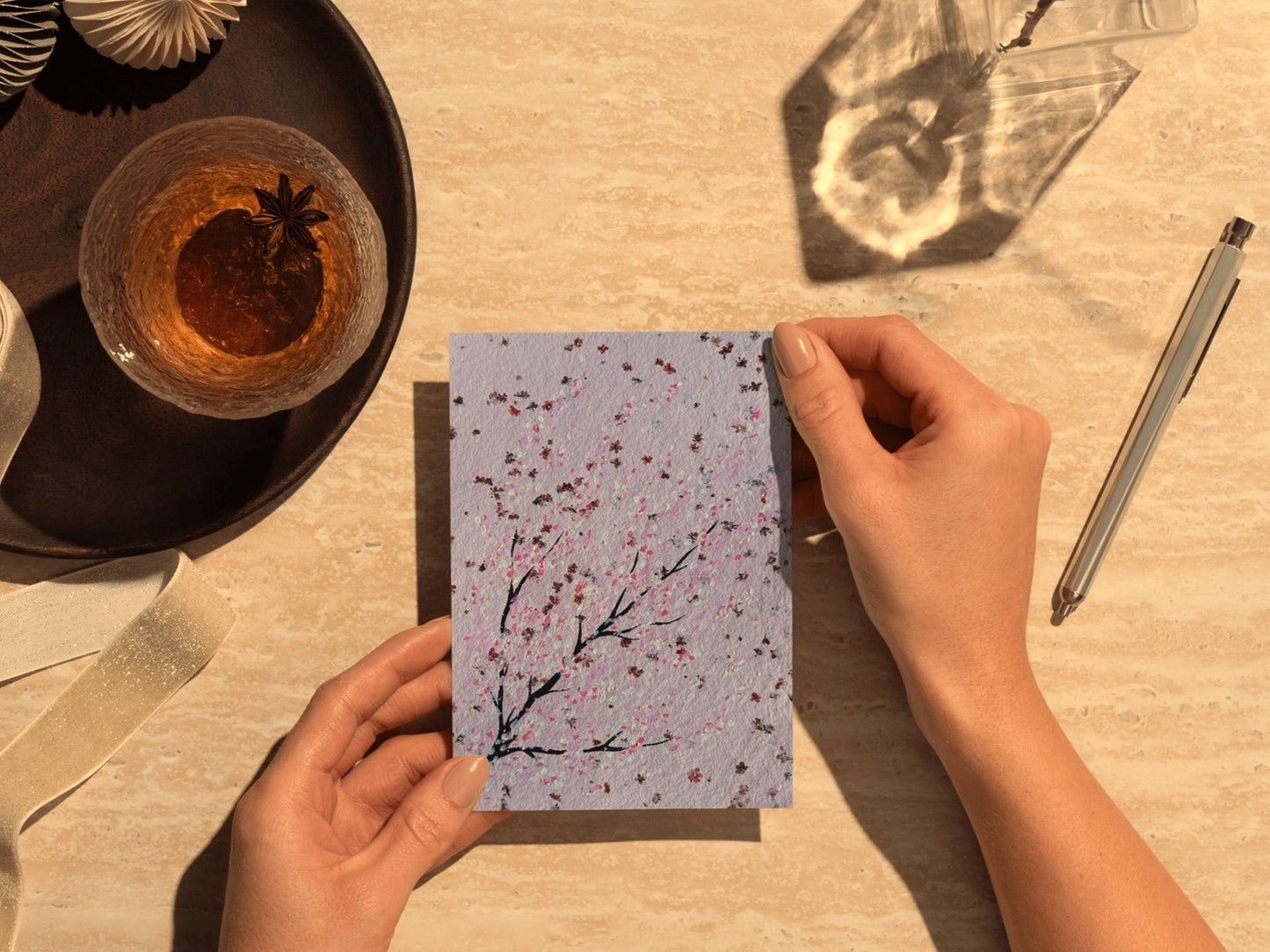 Picture "Morning under the Sakura" for framing original on handmade paper A5