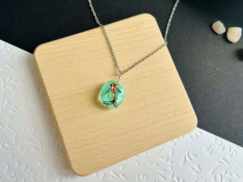 Glass necklace "Lake Gems or Koi Carp with the Moon"