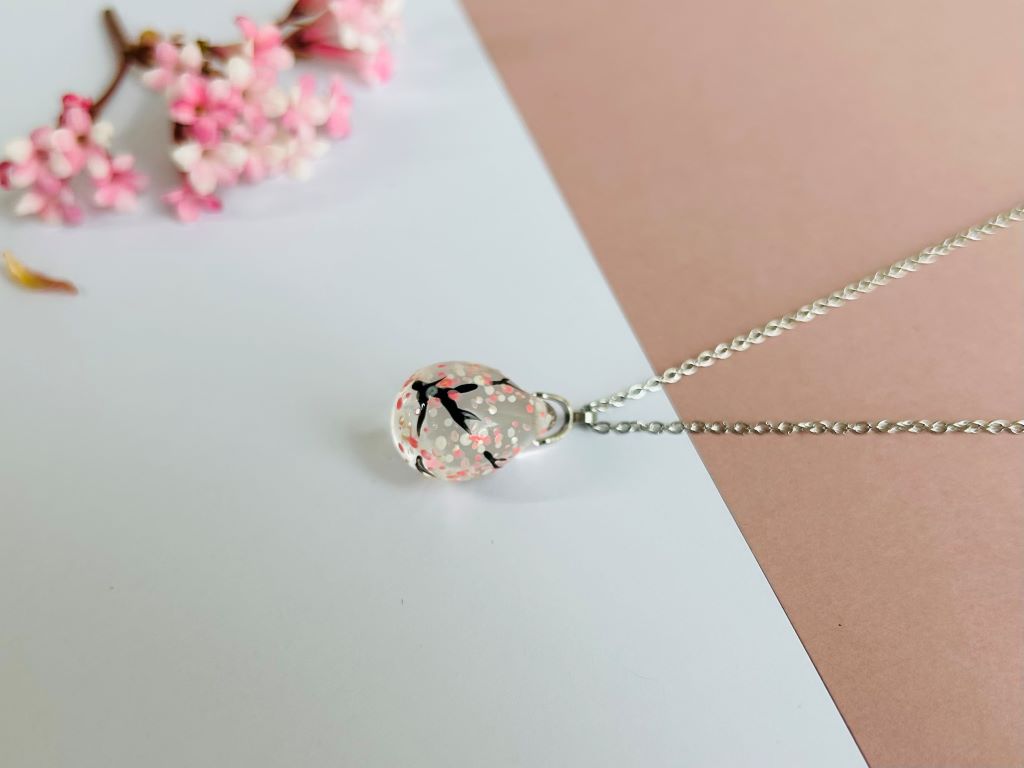 Glass necklace "Morning under a Cherry Tree"
