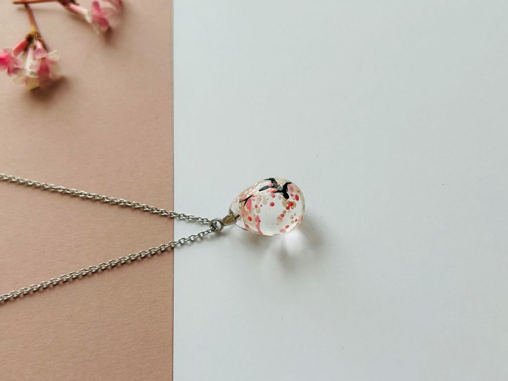 Glass necklace "Morning under a Cherry Tree"
