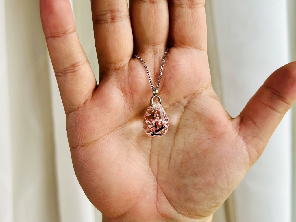 Glass necklace "Morning under a Cherry Tree"