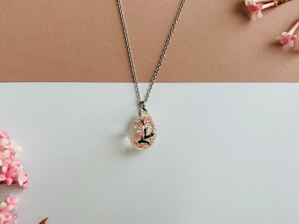 Glass necklace "Morning under a Cherry Tree"