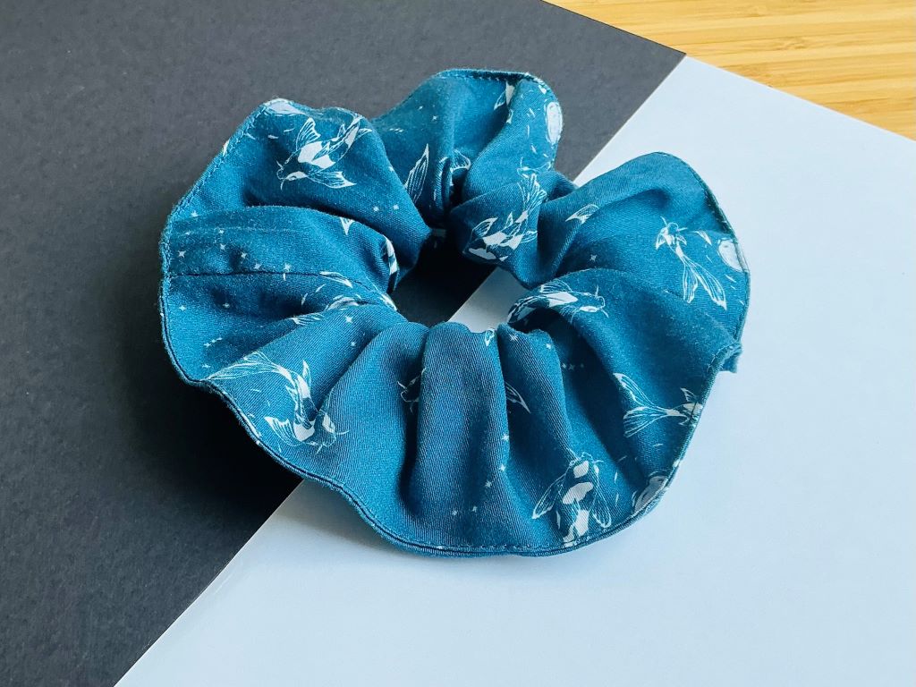 scrunchies "Lake Jewels or Koi Carp with Moon" fabric hair tie