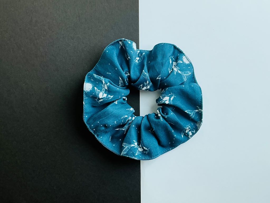 scrunchies "Lake Jewels or Koi Carp with Moon" fabric hair tie