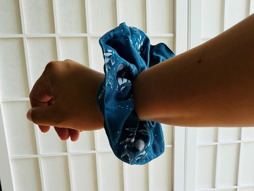 scrunchies "Lake Jewels or Koi Carp with Moon" fabric hair tie
