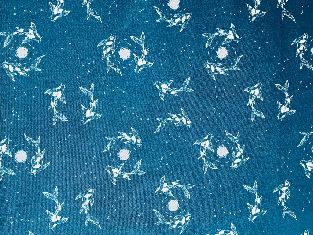 scrunchies "Lake Jewels or Koi Carp with Moon" fabric hair tie