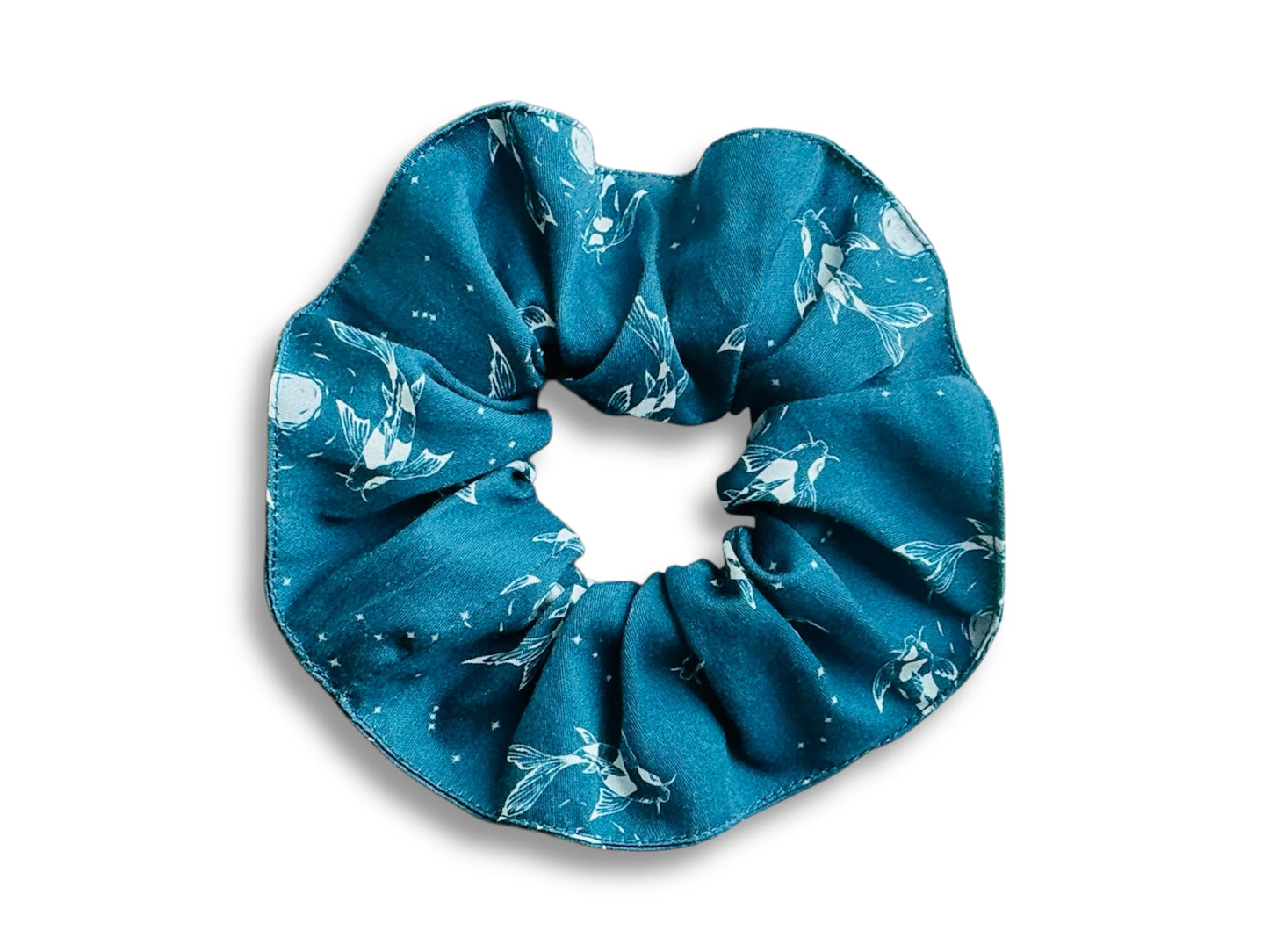 scrunchies "Lake Jewels or Koi Carp with Moon" fabric hair tie