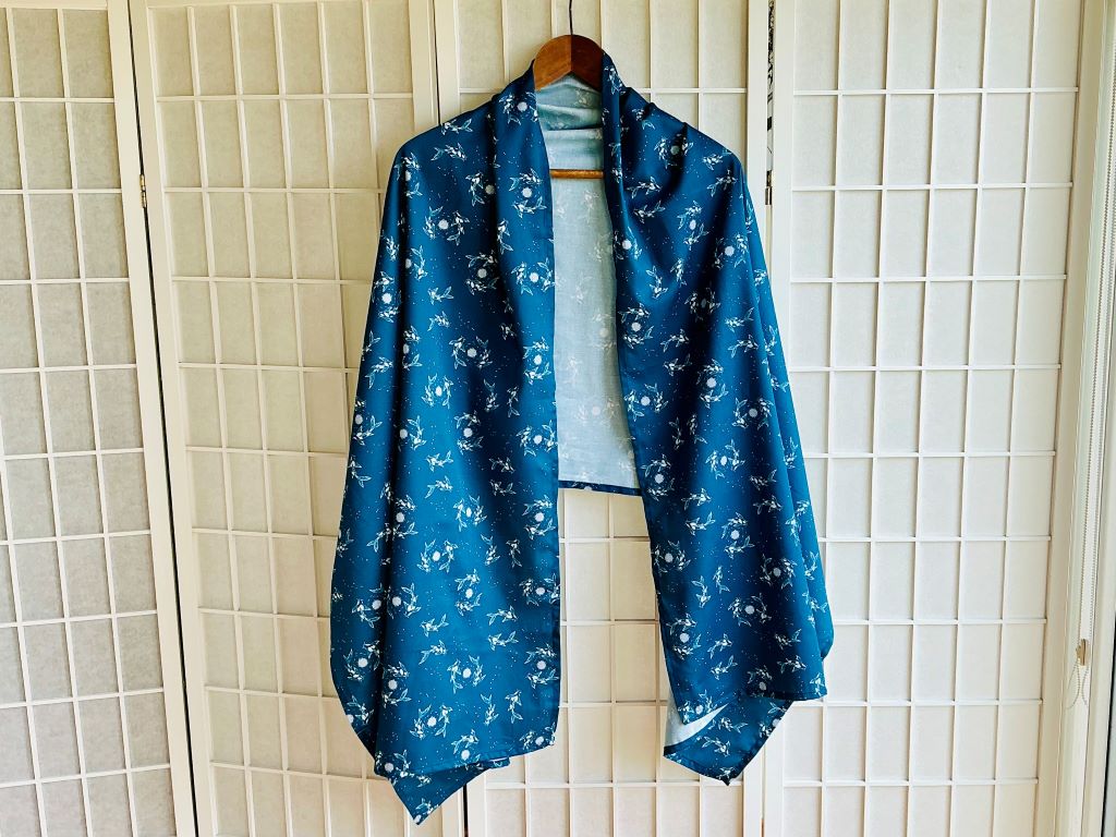 large scarf "Lake Jewels or Koi Carp with Moon" 70x200 cm