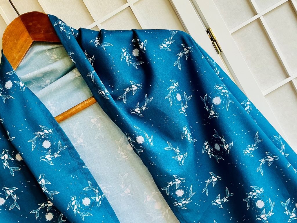 large scarf "Lake Jewels or Koi Carp with Moon" 70x200 cm