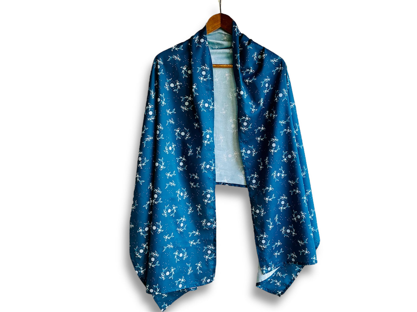 large scarf "Lake Jewels or Koi Carp with Moon" 70x200 cm