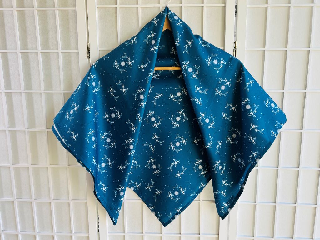 large scarf "Lake Jewels or Koi Carp with Moon" 100x100 cm