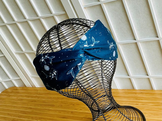 fabric headband "Lake Jewels or Koi Carp with Moon" with elastic band