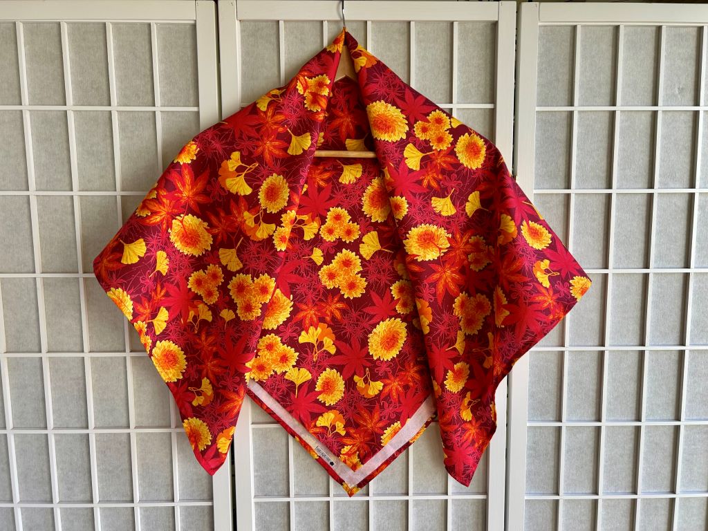 large scarf "Park in autumn colors" 100x100 cm