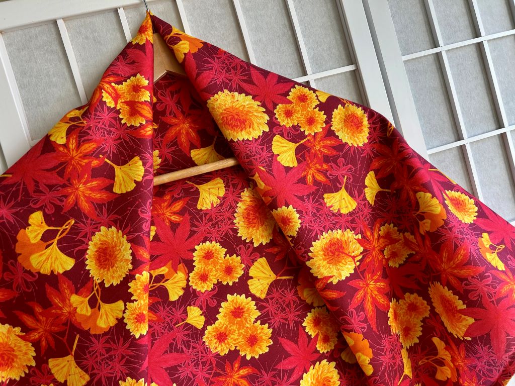 large scarf "Park in autumn colors" 100x100 cm