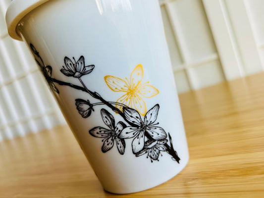 To Go mug "Sakura" with gold, 300 ml