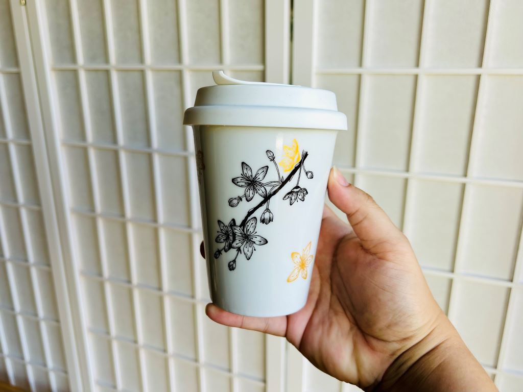 To Go mug "Sakura" with gold, 300 ml