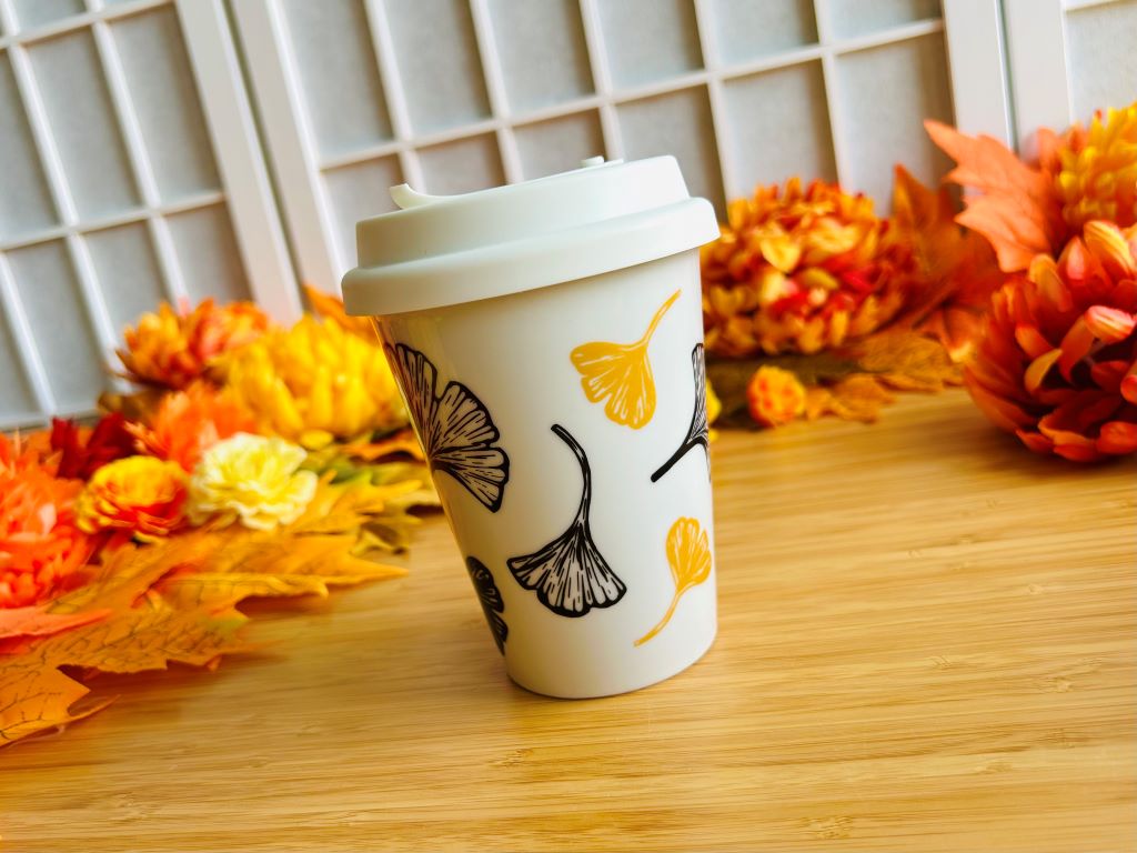 To-Go-Becher "Ginkgoblätter" mit Gold 300 ml