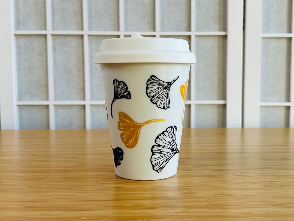 To-Go-Becher "Ginkgoblätter" mit Gold 300 ml