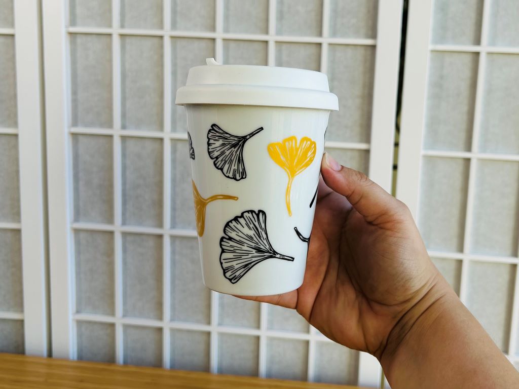 To-Go-Becher "Ginkgoblätter" mit Gold 300 ml