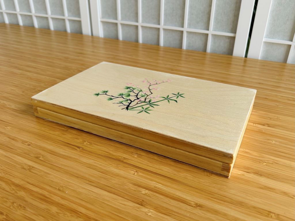 wooden box "Three Friends of Winter" for chopsticks and rests