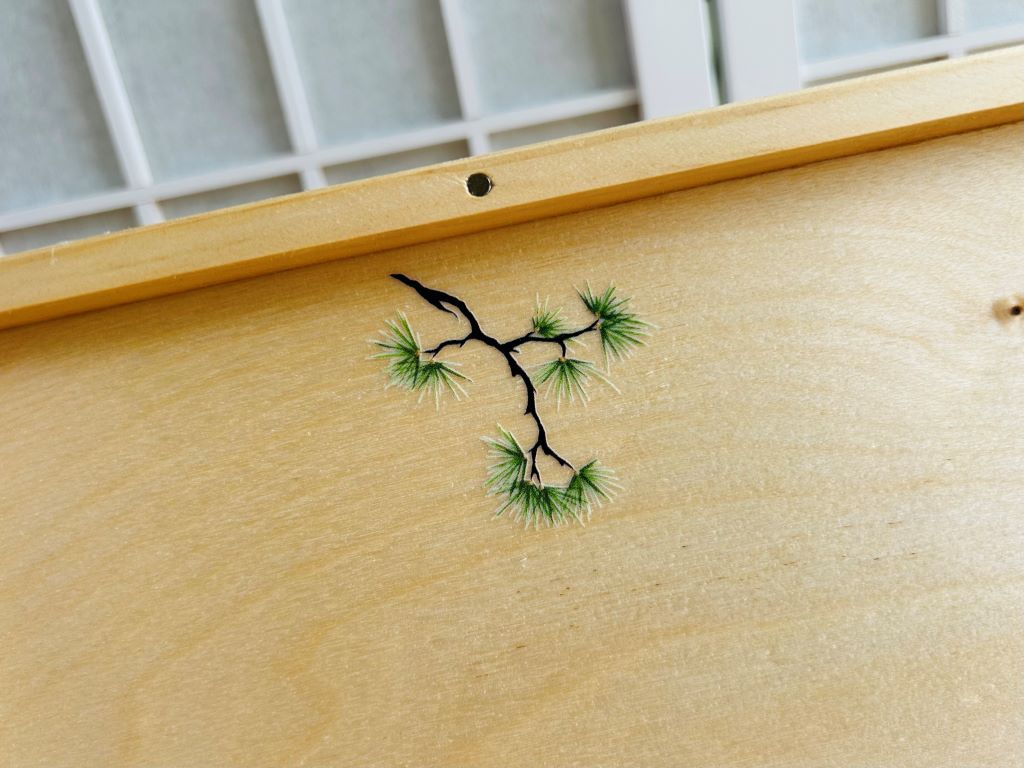 wooden box "Three Friends of Winter" for chopsticks and rests