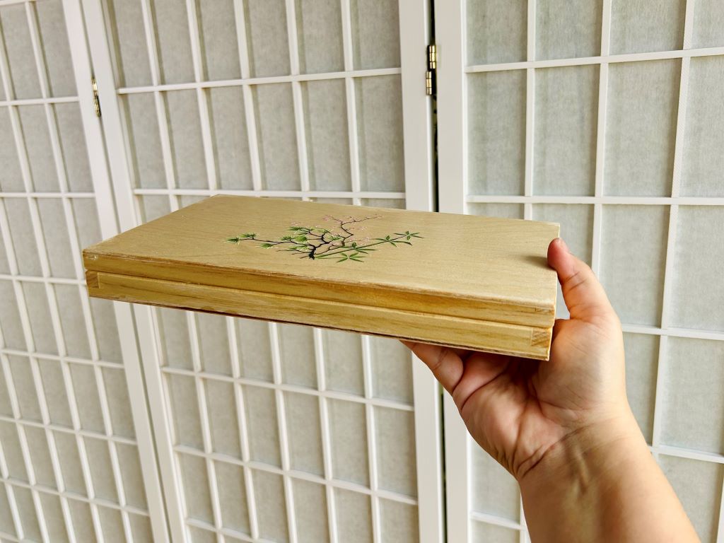 wooden box "Three Friends of Winter" for chopsticks and rests