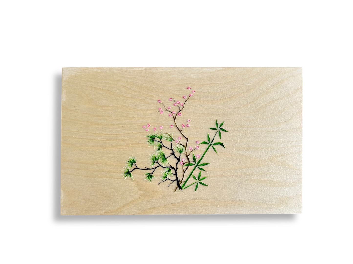 wooden box "Three Friends of Winter" for chopsticks and rests