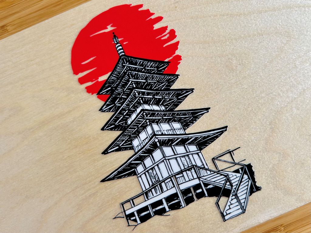"Pagoda" wooden box for chopsticks and chopstick rests