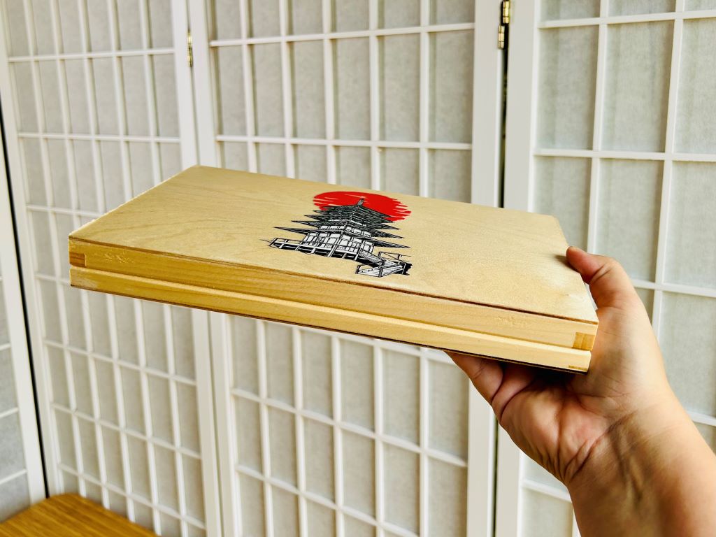 "Pagoda" wooden box for chopsticks and chopstick rests