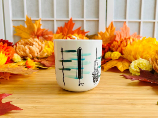 Kerze im Glas „Anime-Schwerter“ mit Mineralien