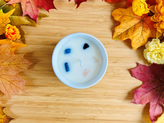 Kerze im Glas „Anime-Schwerter“ mit Mineralien