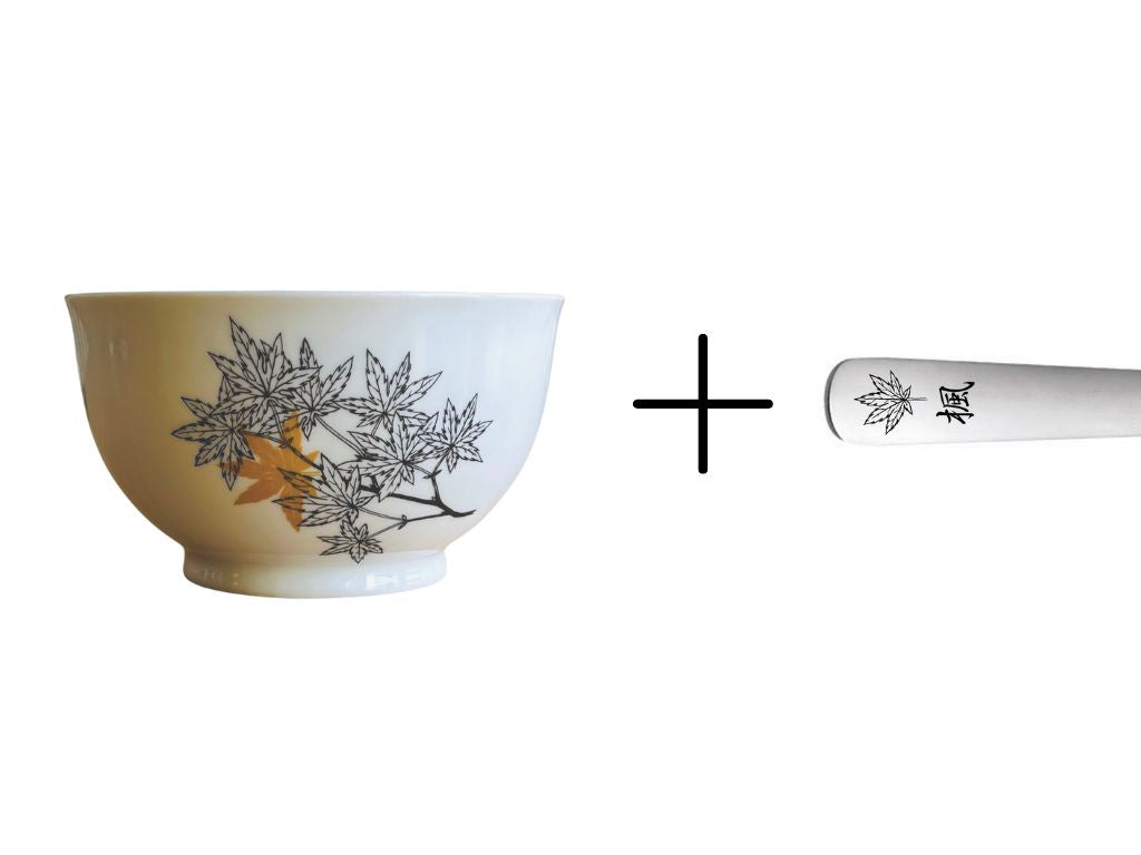Round bowl + spoon set "Javory" with gold rim