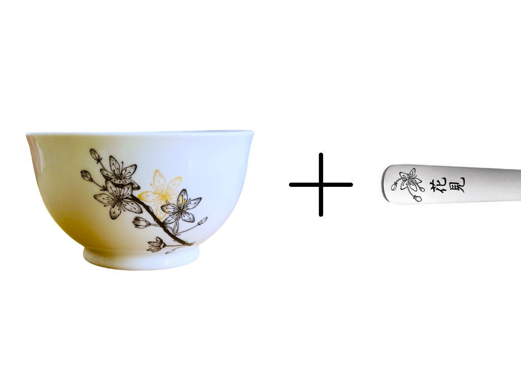 round bowl + spoon set "Sakura" with gold