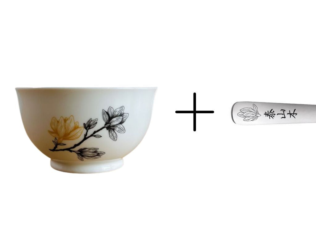 round bowl + spoon set "Magnolia" with gold