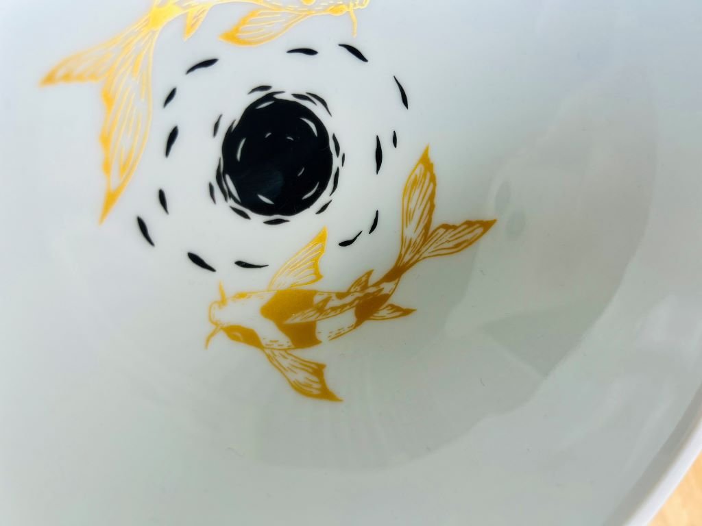 large bowl + spoon set "Lake Gems or Koi Carp with Moon"