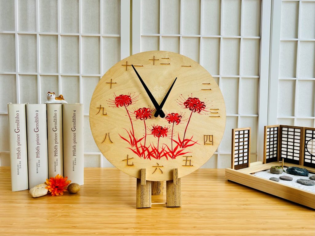 Luxusní dřevěné hodiny "Pavoučí lilie" 29 cm
