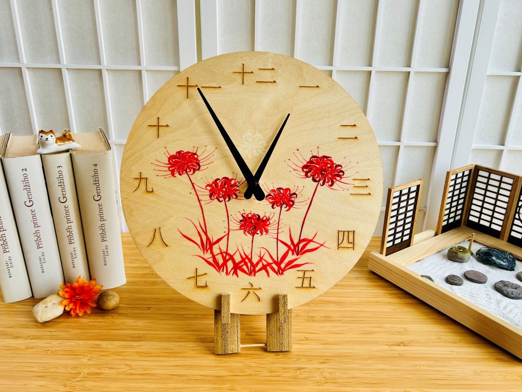 Luxusní dřevěné hodiny "Pavoučí lilie" 29 cm