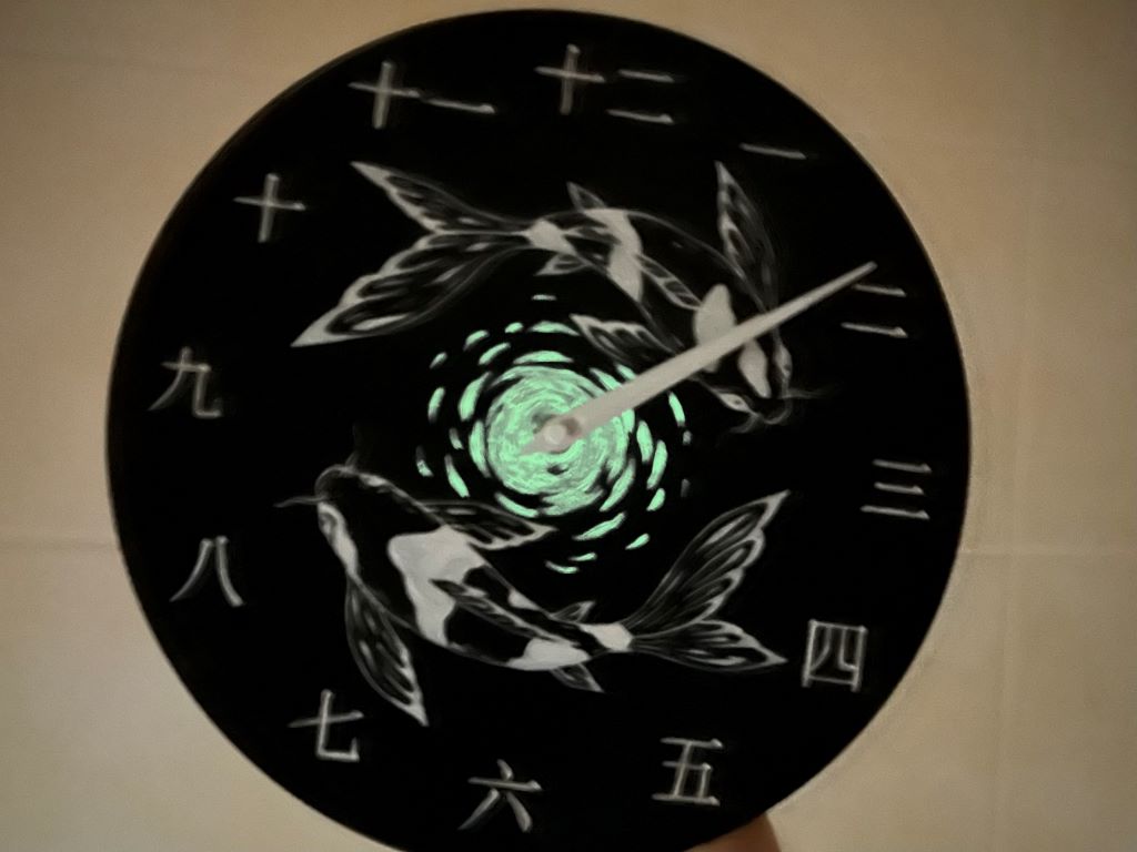 Luxury wooden clock "Lake Gems or Koi Carps with Moon" 29 cm