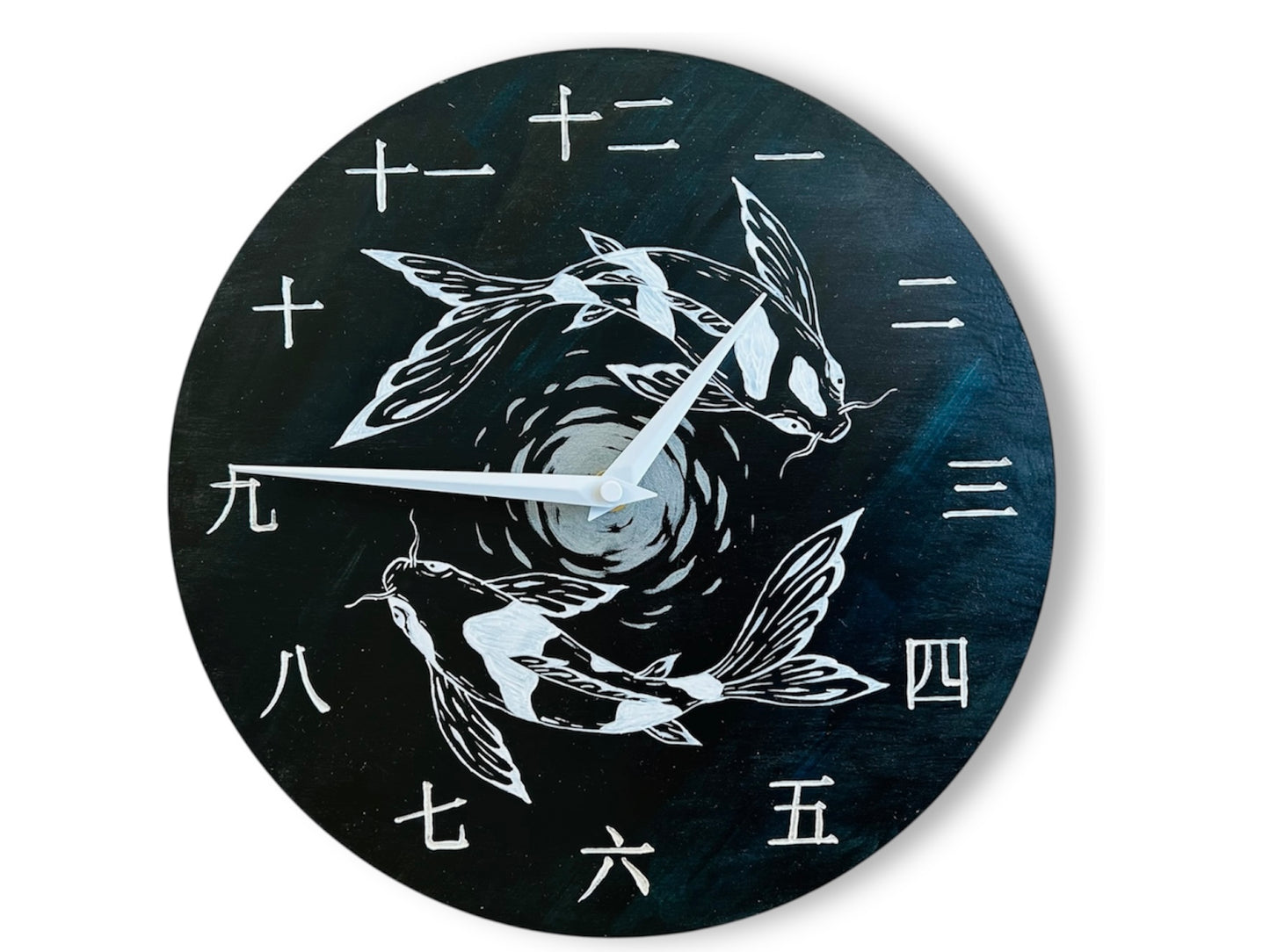 Luxury wooden clock "Lake Gems or Koi Carps with Moon" 29 cm