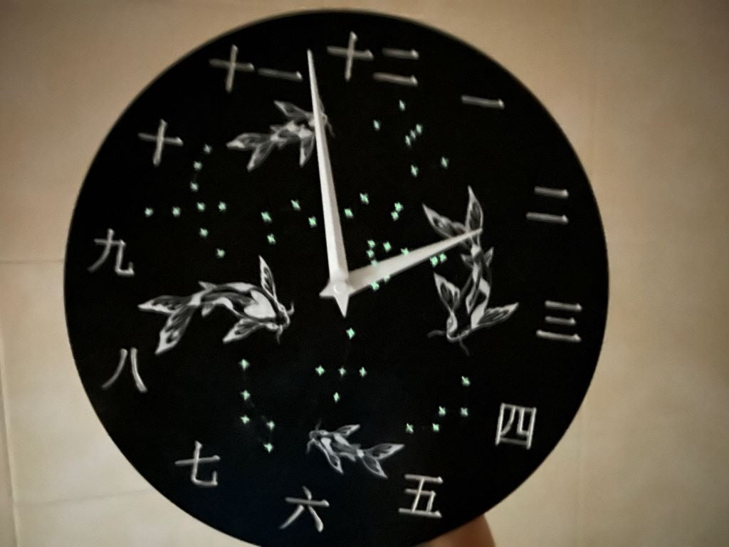 Luxury Wooden Clock "Lake Jewels or Koi Carp with Stars" 29 cm