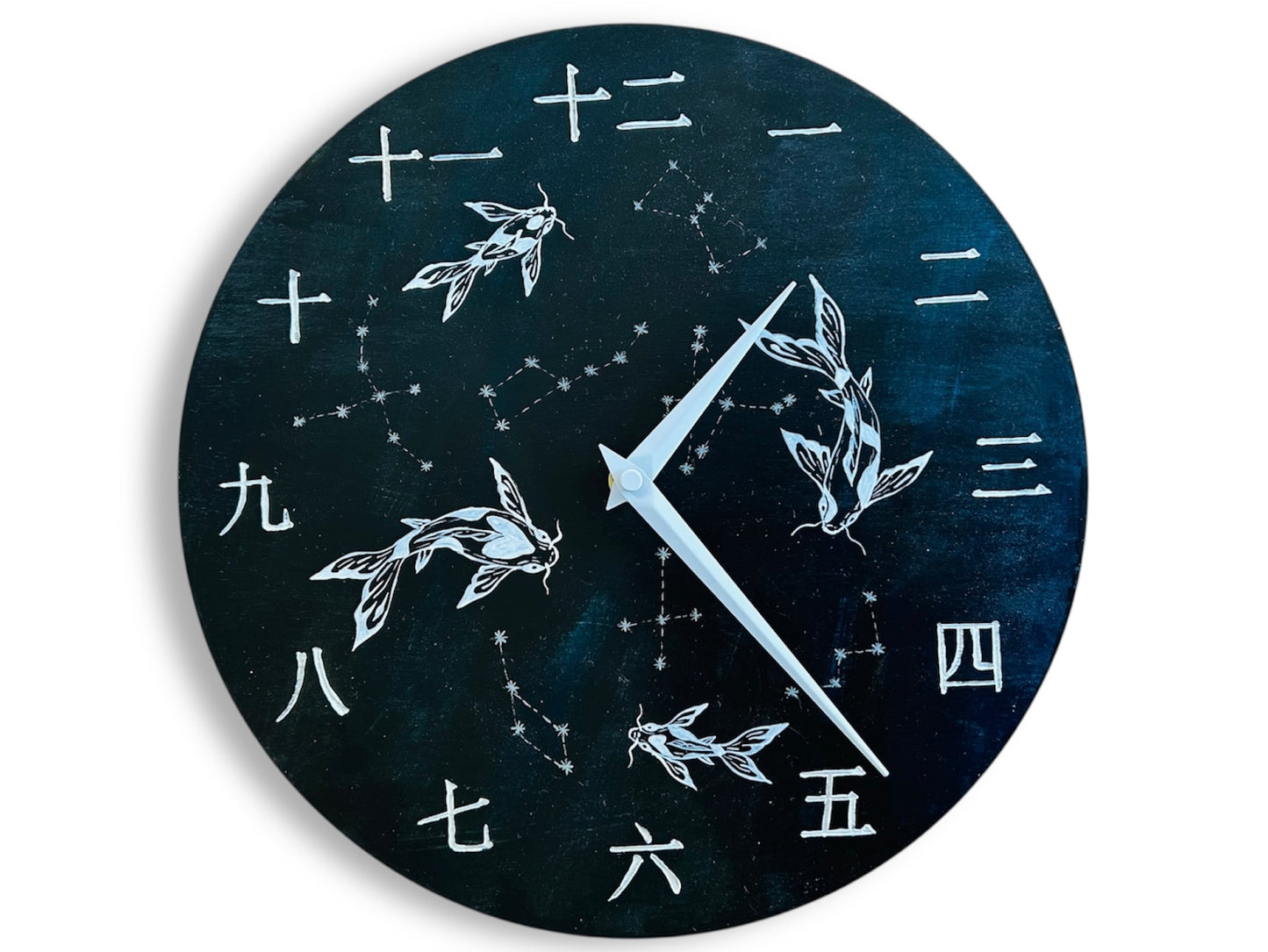 Luxury Wooden Clock "Lake Jewels or Koi Carp with Stars" 29 cm