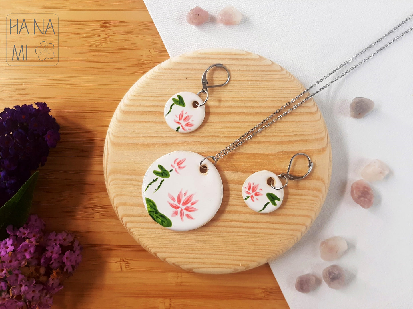 "Lotus Pond" ceramic jewelry set