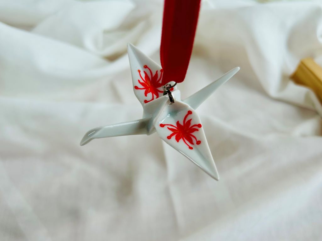 porcelain origami crane "Spider Lily" hanging