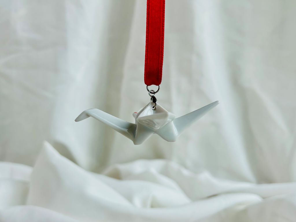 porcelain origami crane "Spider Lily" hanging